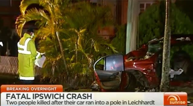 On scene at the fatal crash in Leichhardt, Ipswich. Source: 7 News