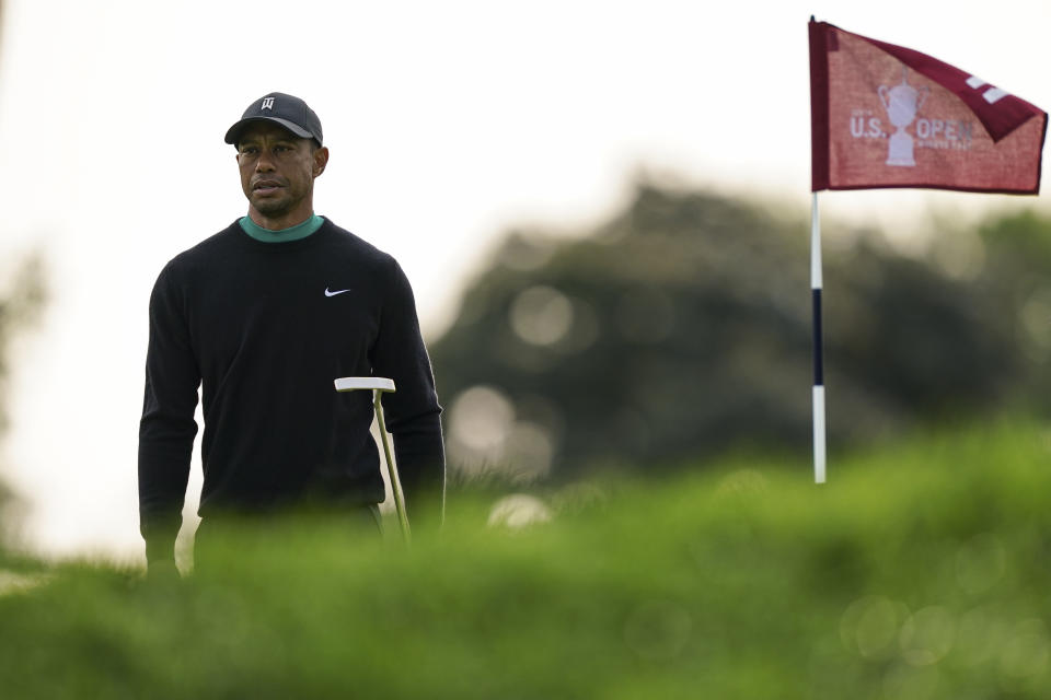 Tiger Woods walks the 11th green during practice before the U.S. Open Championship golf tournament at Winged Foot Golf Club, Tuesday, Sept. 15, 2020, in Mamaroneck, N.Y. (AP Photo/John Minchillo)