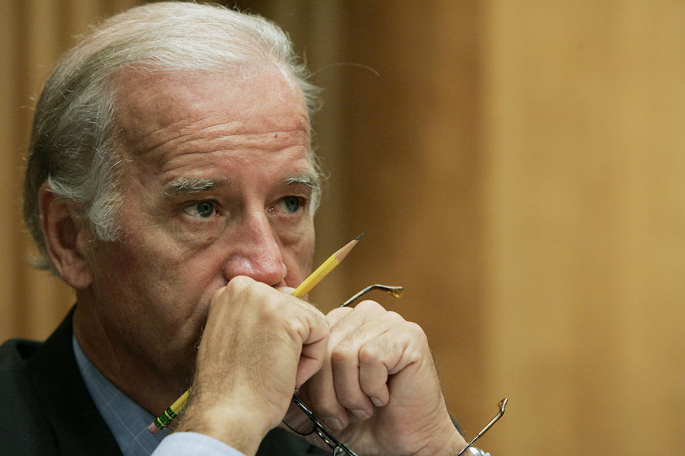 Sen. Joe Biden, D-Del., listens as Nicholas Burns, Undersecretary of State for Political Affairs, testifies at the Committee on Foreign Relations regarding Iran's nuclear ambitions Tuesday, Sept. 19, 2006, in Washington. (AP Photo/Charles Dharapak)