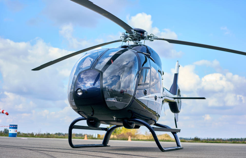 small commercial helicopter at the airport