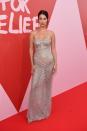 <p>Bella donned a silvery strapless gown by Roberto Cavalli.<br><i>[Photo: Getty]</i> </p>