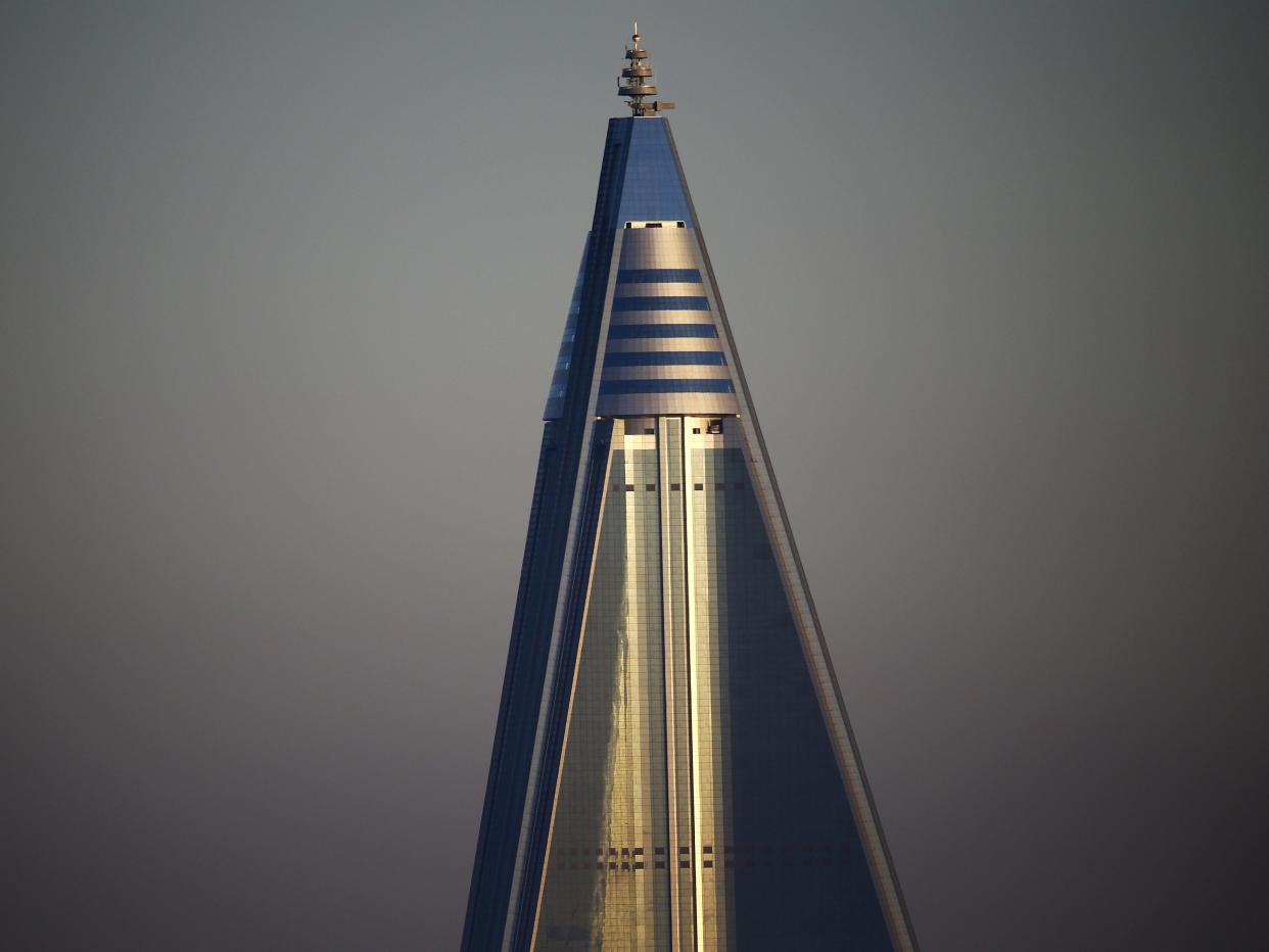 The top of the Ryugyong Hotel in 2015.