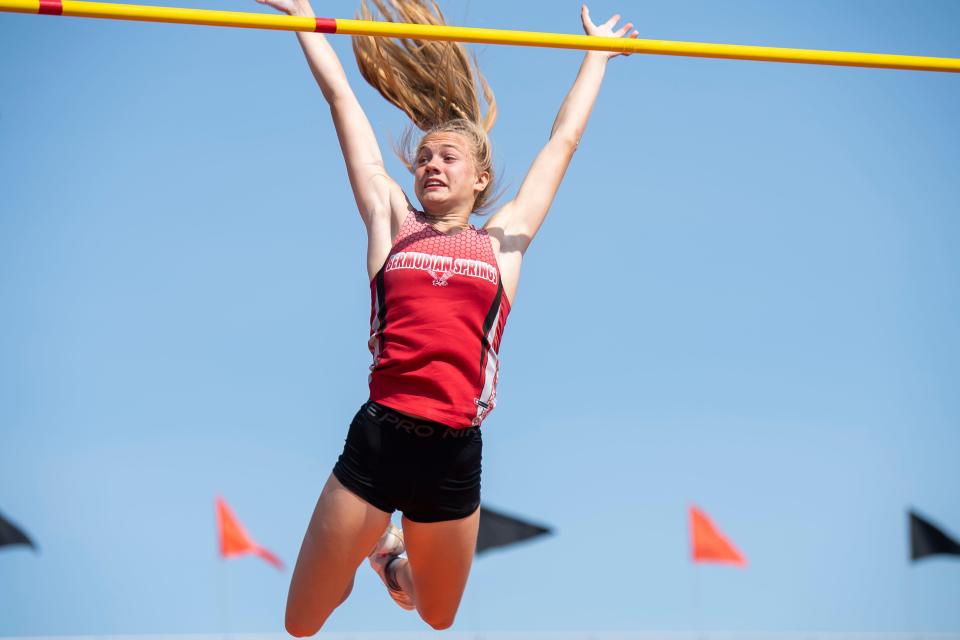 Bermudian Springs junior Lily Carlson, the defending PIAA Class 2A champion, has vaulted a foot higher than the record she set last year.