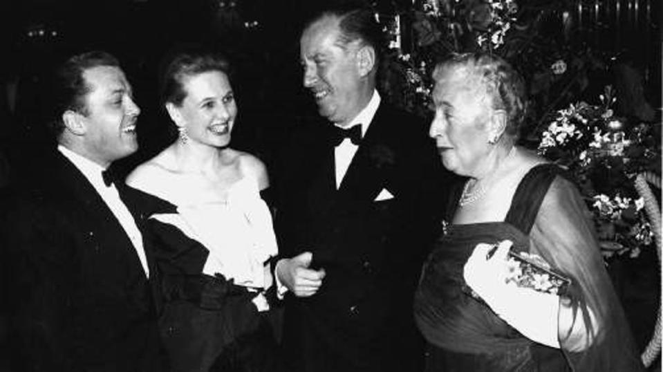 Agatha Christie, right, with Peter Saunders, Sheila Sim and Richard Attenborough