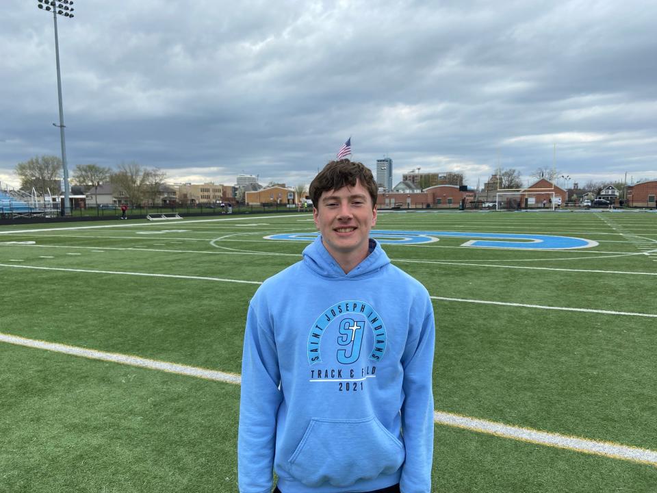 Luke Kaufhold won the 110 high hurdles at Saturday's Goshen Relays as his team Saint Joseph won the Class B crown.