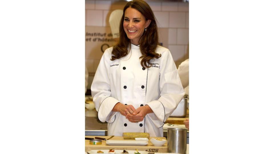 Princess Kate in a chef outfit as she attends a cooking workshop at the Institut De Tourisme et d'hotellerie du Quebec