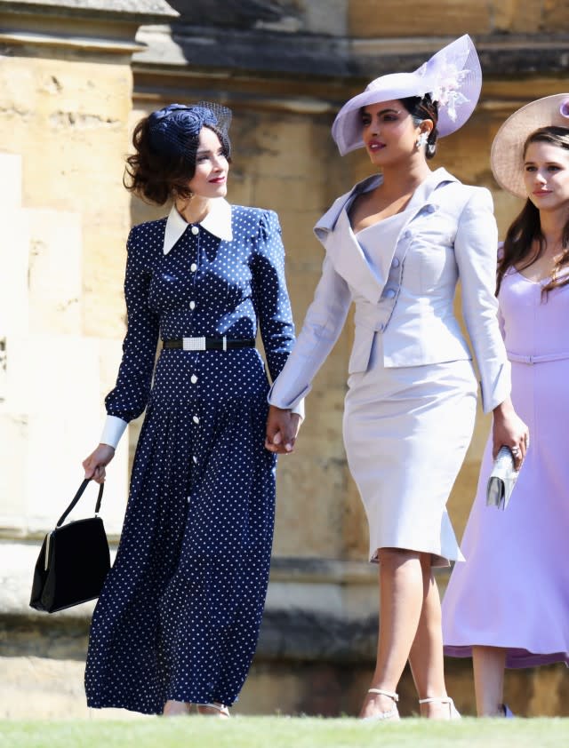 Gabriel Macht, Patrick J. Adams, Sarah Rafferty and Gina Torres were among Markle's castmates seen arriving at Windsor Castle on Saturday.