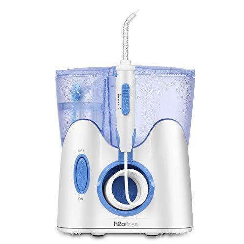 3) H2ofloss® Dental Water Flosser for Teeth Cleaning with 12 Multifunctional Tips&800ml Capacity, Professional Countertop Oral Irrigator Quiet Design(HF-9)