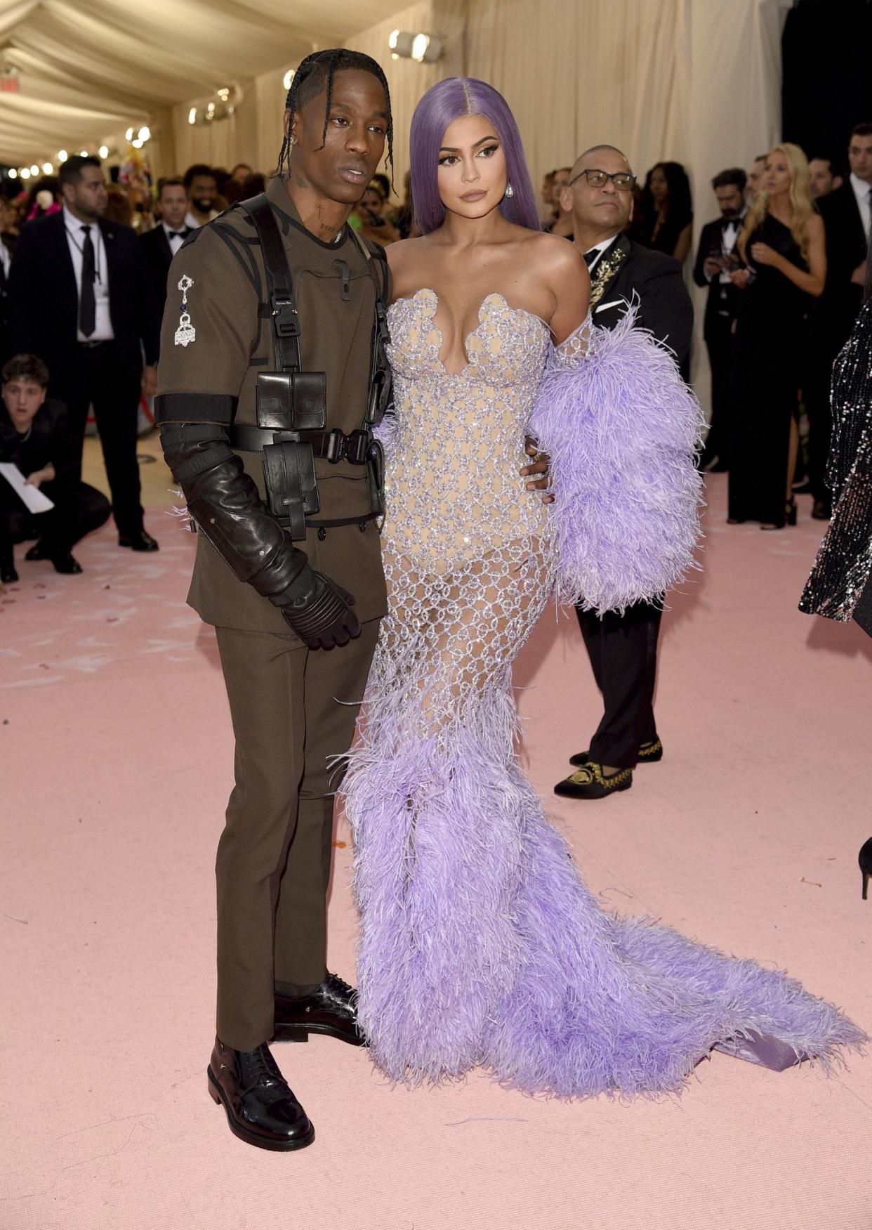 Kylie Jenner, right, and Travis Scott attend The Metropolitan Museum of Art's Costume Institute benefit gala celebrating the opening of the "Camp: Notes on Fashion" exhibition on Monday, May 6, 2019, in New York.