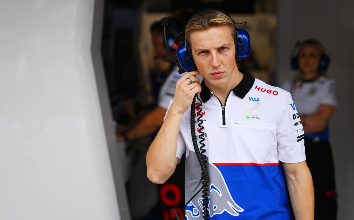 Liam Lawson in the RB garage at the Hungarian Grand Prix