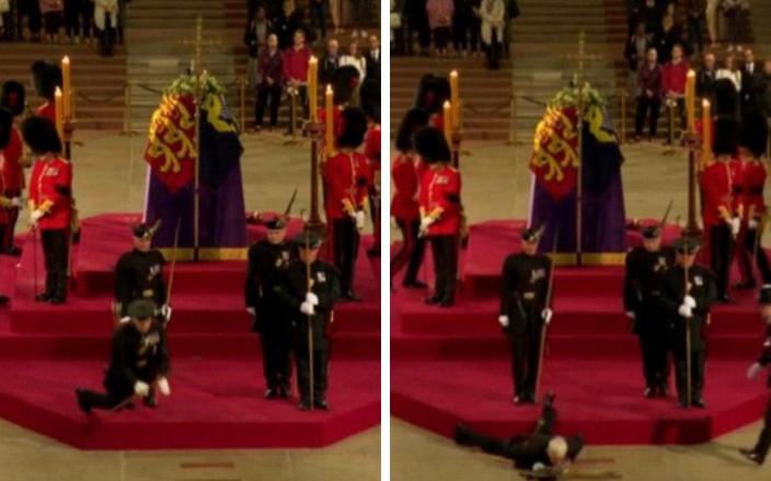 The guard appeared to faint and fall forwards while keeping watch over the coffin - BBC