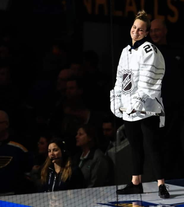 Jan 24, 2020; St. Louis, Missouri, USA; Canadian All Stars forward Marie-Philip Poulin (29) reacts after shooting the puck during the shooting stars competition in the 2020 NHL All Star Game Skills Competition at Enterprise Center. Mandatory Credit: Aaron Doster-USA TODAY Sports (USA TODAY Sports - image credit)