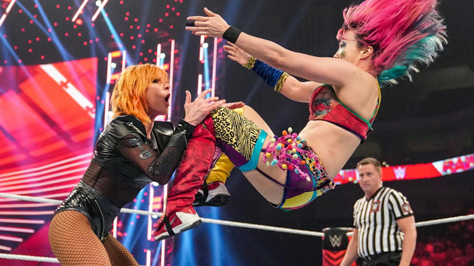 Asuka takes on Becky Lynch on “Raw.” - Credit: WWE