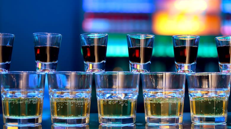 Jager bombs in a line