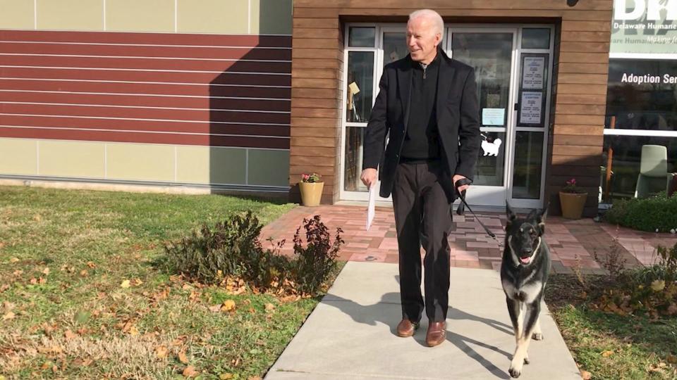 President-elect leaves a Delaware shelter with his new rescue dog, Major.