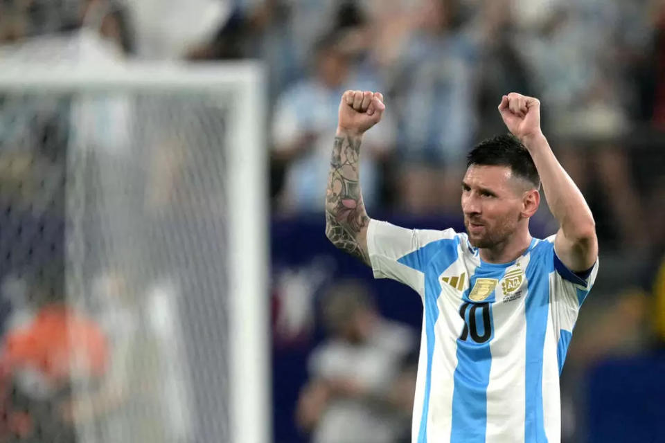 梅西為阿根廷射進第二球。法新社