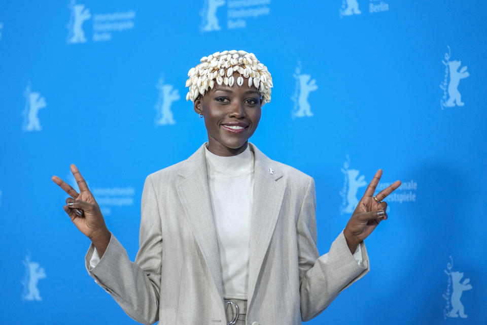 The president of the International Jury Lupita Nyong'o poses for media during a photo-call at the opening day of International Film Festival, Berlinale, in Berlin, Thursday, Feb. 15, 2024. The 74th edition of the festival will run until Sunday, Feb. 25, 2024 at the German capital. (AP Photo/Ebrahim Noroozi)