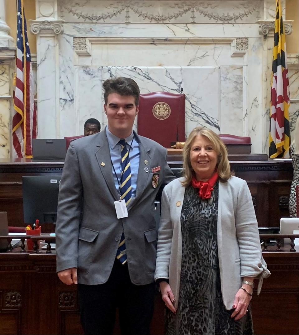 Sen Mary Beth Carozza, R-Lower Shore, and State House page William Kozma, a senior at Stephen Decatur High School.