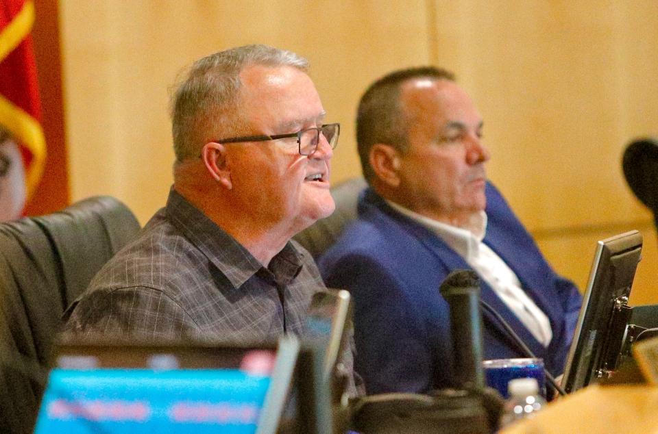 Shasta County Board of Supervisors Chairman Les Baugh, left, voted in favor of accepting the results of the June 2022 primary election. The vote was 3-2 with Supervisors Patrick Jones, right, and Tim Garman voting against accepting the results.