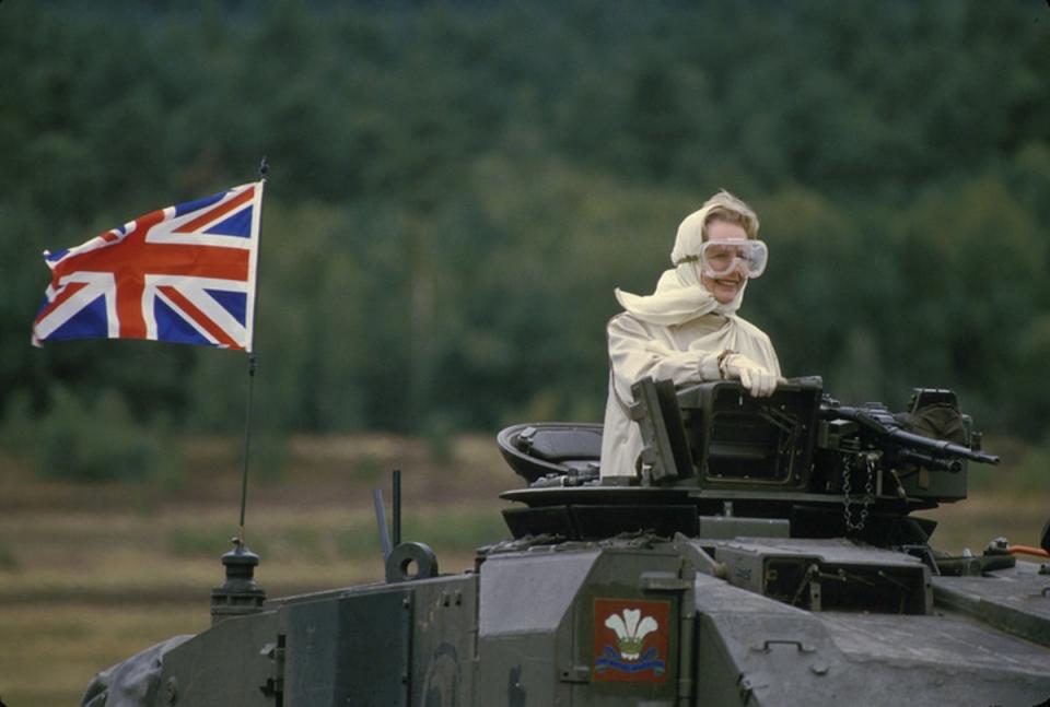 Margaret Thatcher riding a British tank in West Germany in 1986 (Getty Images)