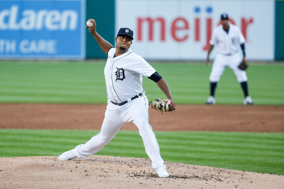 Tigers pitcher Rony Garcia delivers a pitch against the Royals at Comerica Park on Tuesday, July 28, 2020.