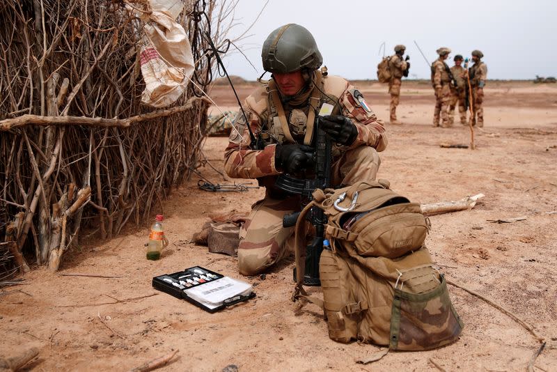 FILE PHOTO: French soldier uses explosive detection kit in Mali