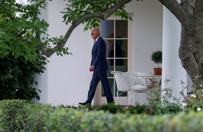 U.S. President Joe Biden departs the White House in Washington