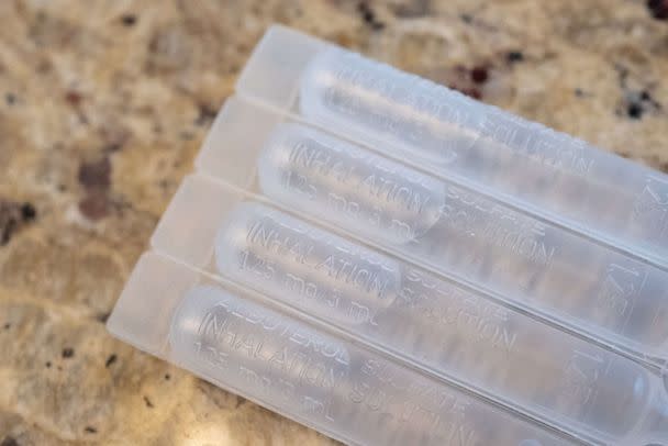 PHOTO: A close-up of nebulizer vials of the respiratory medication albuterol sulfate, a medication often used in the treatment of the COVID-19 coronavirus, April 11, 2020. (Smith Collection/Gado via Getty Images)