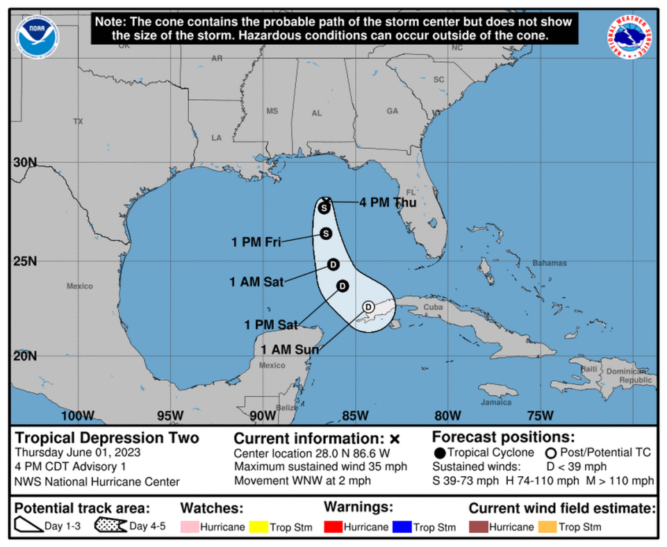 Tropical Depression 2 as of 4 p.m. Thursday