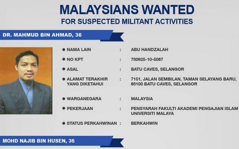 Mahmud Ahmad, now 39, was put on Malaysia’s most-wanted list in April 2014 after joining Hapilon’s Abu Sayyaf terrorist group