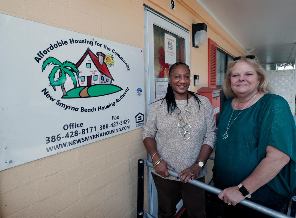 New Smyrna Beach Housing Authority Resource Manager Loriann Morris and Executive Director Teresa Pope, Thursday, Dec. 22, 2022. The $6,000 grant received by the Housing Authority is crucial to maintain its operation in the resource center, Teresa Pope, the Housing Authority’s executive director, said in an interview.