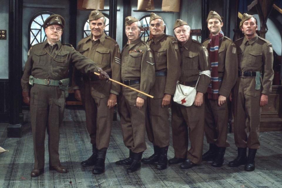 The  classic 'Dads Army' line-up of Arthur Lowe as Capt George Mainwaring, John Le Mesurier as Sgt Arthur Wilson, Clive Dunn as L-Cpl Jack Jones, John Laurie Pvt James Frazer and Arnold Ridley as Pvt Charles Godfrey