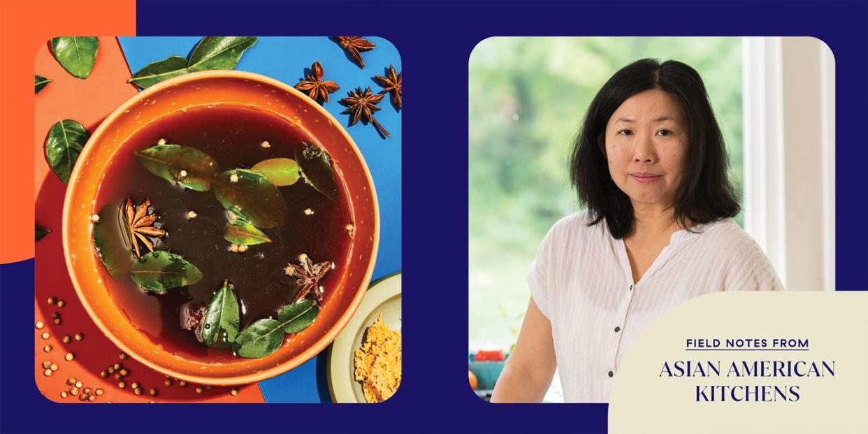 side by side photo of food and author