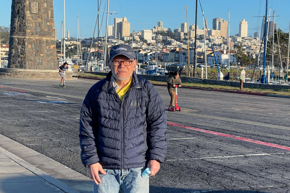 In this photo provided by Monthanus Ratanapakdee, her father Vicha Ratanapakdee is seen in San Francisco on Jan. 25, 2021. Hundreds of people are expected Sunday, Jan. 30, 2022, at events in San Francisco and five other U.S. cities to commemorate the death of 84-year-old Vicha Ratanapakdee. The grandfather from Thailand was assaulted while on a morning walk a year ago in his San Francisco neighborhood and died. (Monthanus Ratanapakdee via AP)