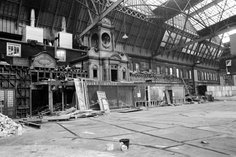 This is Princes Street station at the West End being demolished in 1969 after closing four years earlier. But under the 1949 Abercrombie plan, it would have been kept and rebuilt as a multi-level station with the inner ring road running underneath it. Princes Street station would have operated inter-city services, while Waverley would have been downgraded to serve suburban lines only. (Photo: Denis Straughan)