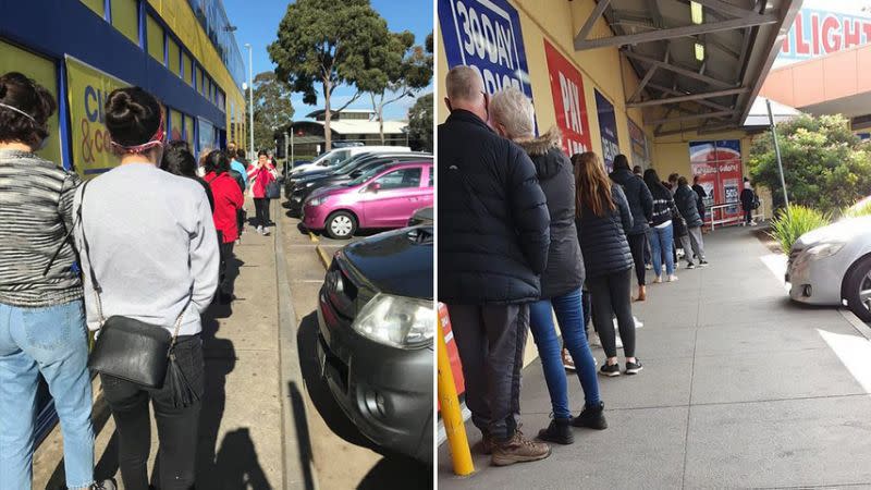 Lines were seen outside both Chemist Warehouse and Spotlight in Melbourne.