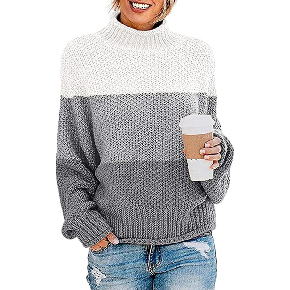 ZESICA Women's Turtleneck Batwing Sleeve Loose Oversized Chunky Knitted Pullover Sweater Jumper Tops