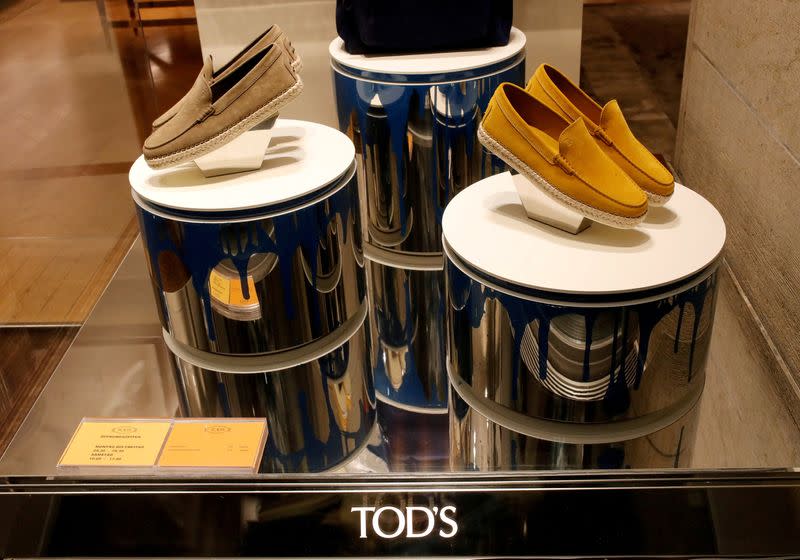 FILE PHOTO: Shoes of Italian luxury shoemaker Tod's are displayed in the window of the company's store in Zurich