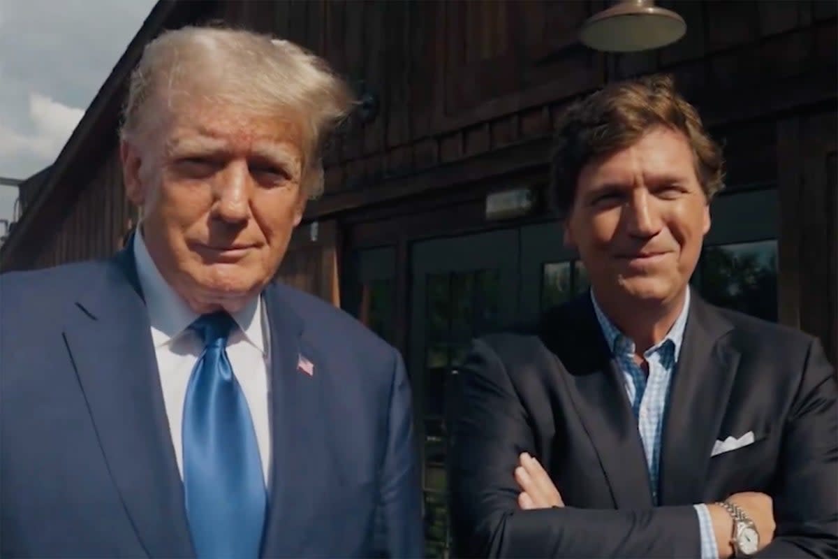 Donald Trump and Tucker Carlson prior to their interview on Wednesday night (@TuckerCarlson/X)