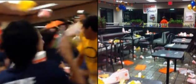 food fight. Photo: YouTube screenshot, Instagram/djmeltakespics