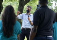 Beto O'Rourke speaks to Texas Organizing Project volunteers preparing to canvass a neighborhood in West Dallas Wednesday, June 9, 2021. The former congressman and senatorial candidate is driving an effort to gather voter support to stop Texas' SB7 voting legislation. As politicians from Austin to Washington battle over how to run elections, many voters are disconnected from the fight. While both sides have a passionate base of voters intensely dialed in on the issue, a disengaged middle is baffled at the attention. AP Photo/LM Otero)