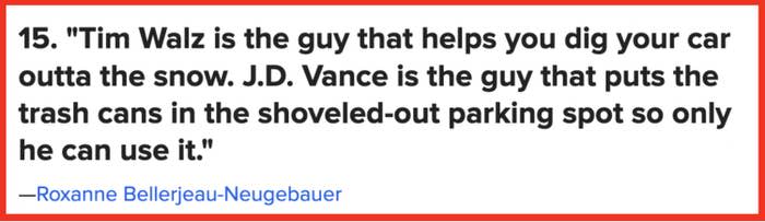 Quote by Roxanne Bellerjeau-Neugebauer about Tim Walz and J.D. Vance comparing their roles in a humorous context