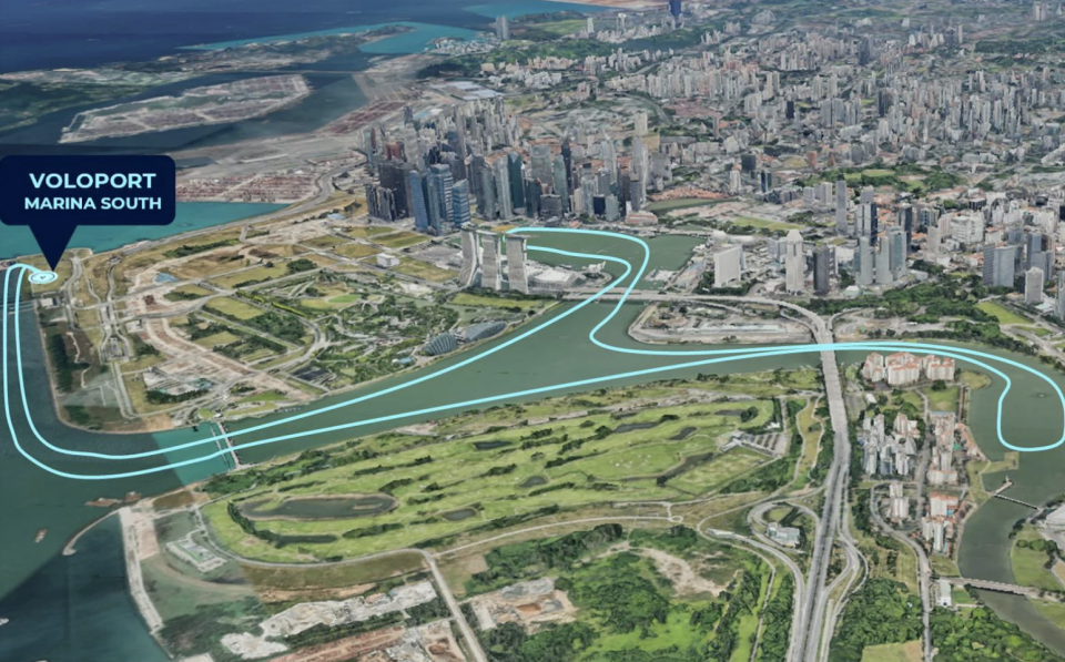 Volocopter air taxi's proposed route in Marina Bay area. (PHOTO: Volocopter)