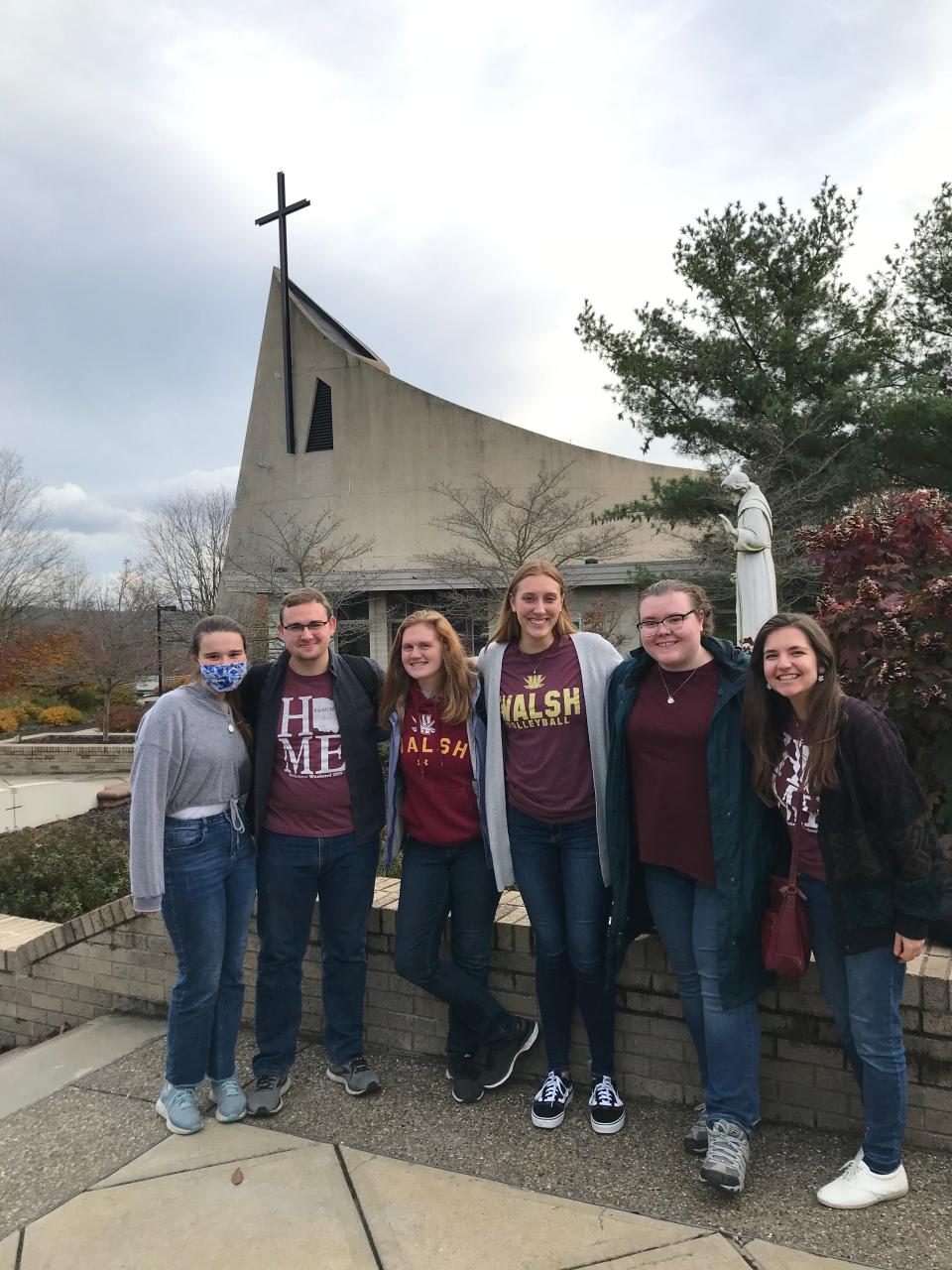 Walsh University students (left to right) Eva Klockner, Michael Sproull, Claire Campbell, Lindsay Eisenhour, Allie Hunter and Jessica Pregizer are traveling to Gaming, Austria, to study abroad this semester. They are the first Walsh students to travel internationally since the COVID-19 outbreak.