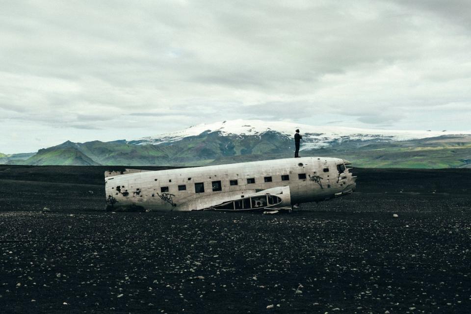 <p>The shell of a sky bird rests in a field outside of the Icelandic mountains. </p>