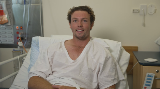 Jake Elven, pictured in hospital bed, says he&#39;s still keen to earn his wings.