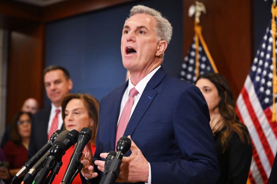 <div class="inline-image__caption"><p>House Minority Leader Kevin McCarthy, R-CA, speaks after he was nominated to be House Speaker at the US Capitol in Washington, DC on Nov. 15, 2022.</p></div> <div class="inline-image__credit">Mandel Ngan/AFP via Getty Images</div>