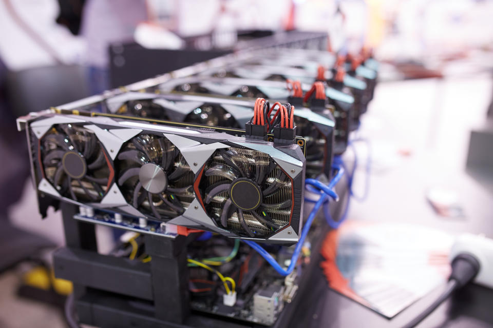 GPUs being used to mine cryptocurrencies.