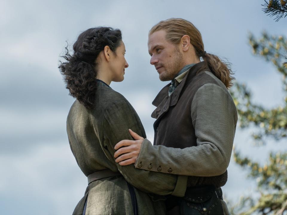 Jamie (Sam Heughan) and Claire (Caitríona Balfe) in "Outlander" season seven.