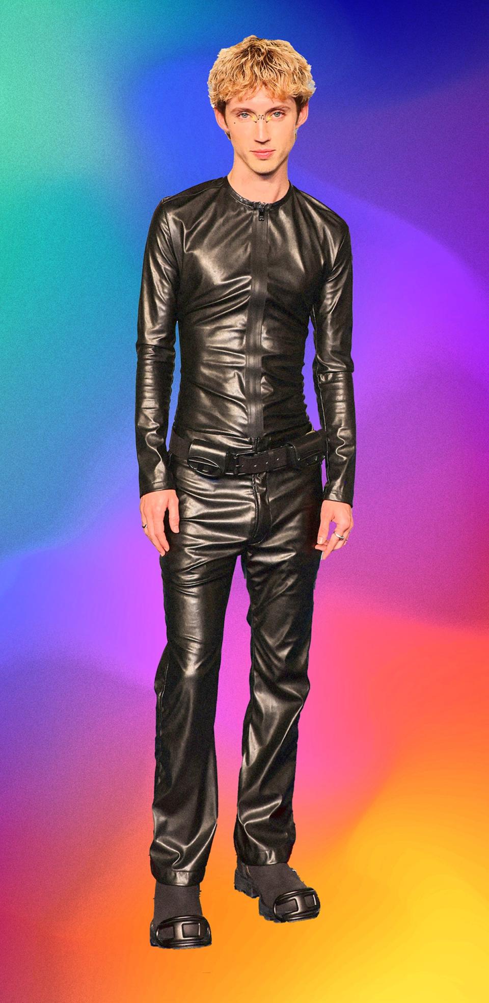 Troye Sivan in a Diesel latex two-piece at last weekend’s Vanity Fair Oscar party (Getty/iStock)